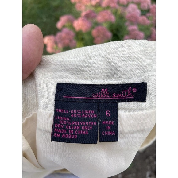 Willi Smith Linen Skirt A-Line Embroidered Beaded Floral sz 6 Lined Natural READ - Picture 6 of 6